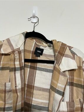 Vans Plaid Button-Up Shirt Jacket in Cream, Tan and Brown
